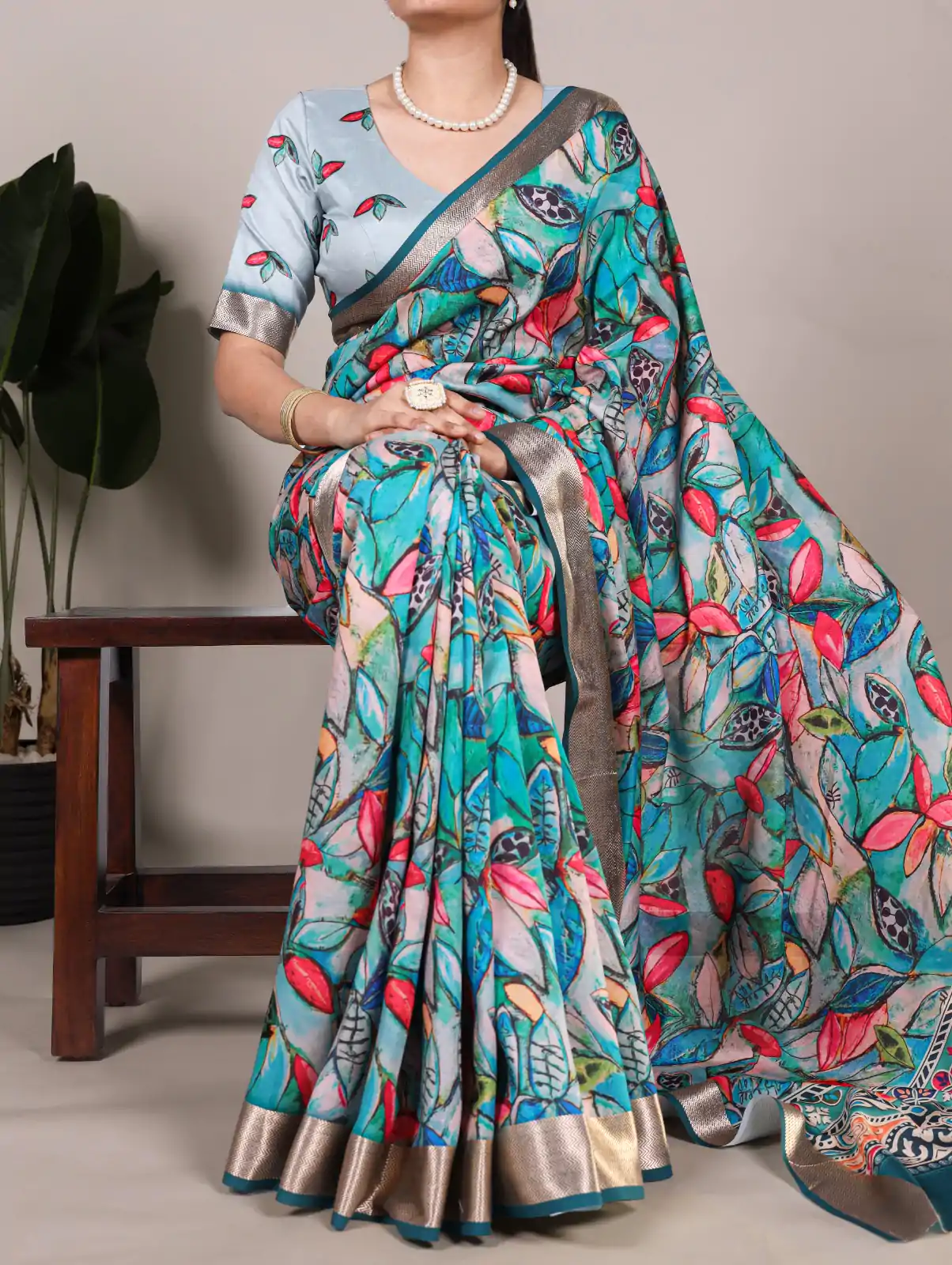 YNF 7019 Blue Color Tushar Silk With Viscose Border Printed Saree Casual, Wedding, Festive, Events . Expected Delivery  4-6 Working Days @1699/- only                                                                                                                                           | Sarees, Bollywood Sarees, Creative Sarees, Designer Sarees, Embroidered Sarees, Ethnic Saree, Modern Digital sarees, Party Wear Sarees