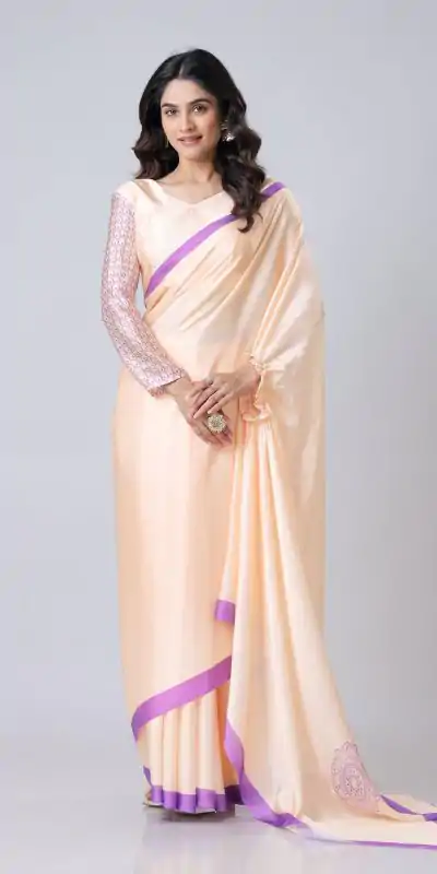 ST 1102B Light Peach Color Japan Satin Digital Print Work Saree Casual, Wedding, Festive, Events . Expected Delivery  4-6 Working Days @1849/- only      | Sarees, Bollywood Sarees, Creative Sarees, Designer Sarees, Embroidered Sarees, Ethnic Saree, Modern Digital sarees, Party Wear Sarees