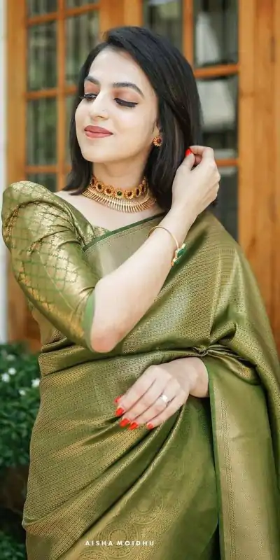 KP 4074 Mehndi Color Lichi Silk Jacquard Work On All Over Saree Casual, Wedding, Festive, Events . Expected Delivery  4-6 Working Days @1399/- only                                                                                                                                           | Sarees, Bollywood Sarees, Creative Sarees, Designer Sarees, Embroidered Sarees, Ethnic Saree, Modern Digital sarees, Party Wear Sarees