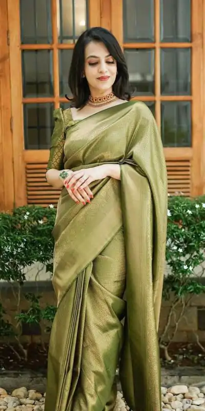 KP 4074 Mehndi Color Lichi Silk Jacquard Work On All Over Saree Casual, Wedding, Festive, Events . Expected Delivery  4-6 Working Days @1399/- only                                                                                                                                           | Sarees, Bollywood Sarees, Creative Sarees, Designer Sarees, Embroidered Sarees, Ethnic Saree, Modern Digital sarees, Party Wear Sarees