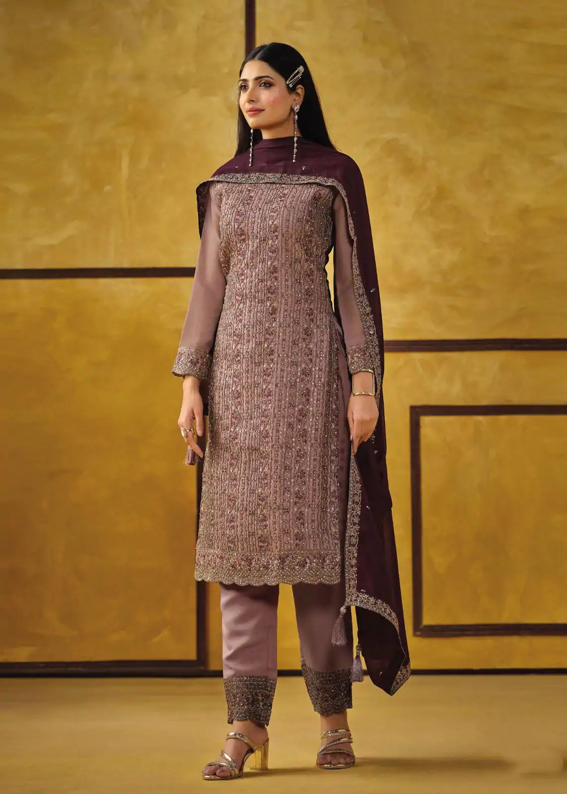 Glowing Pink Color Rangoli Coding Sequence Work Salwar Suit