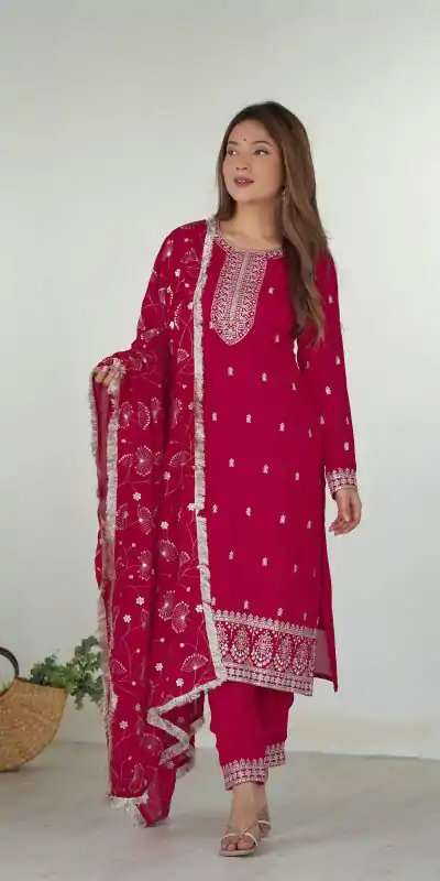 Glowing Pink Color Rangoli Silk Sequence Jari Work Salwar Suit