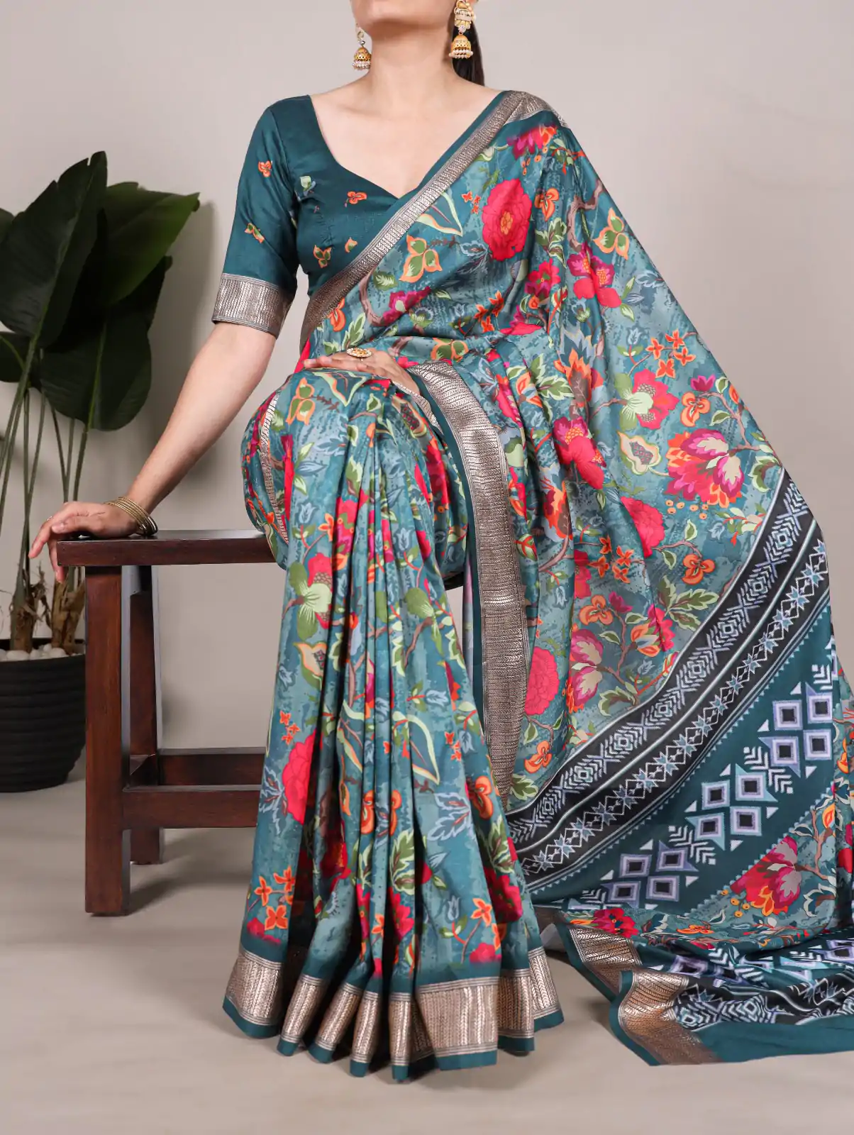 YNF 7019 Rama Blue Color Tushar Silk With Viscose Border Printed Saree Casual, Wedding, Festive, Events . Expected Delivery  4-6 Working Days @1699/- only                                                                                                                                           | Sarees, Bollywood Sarees, Creative Sarees, Designer Sarees, Embroidered Sarees, Ethnic Saree, Modern Digital sarees, Party Wear Sarees
