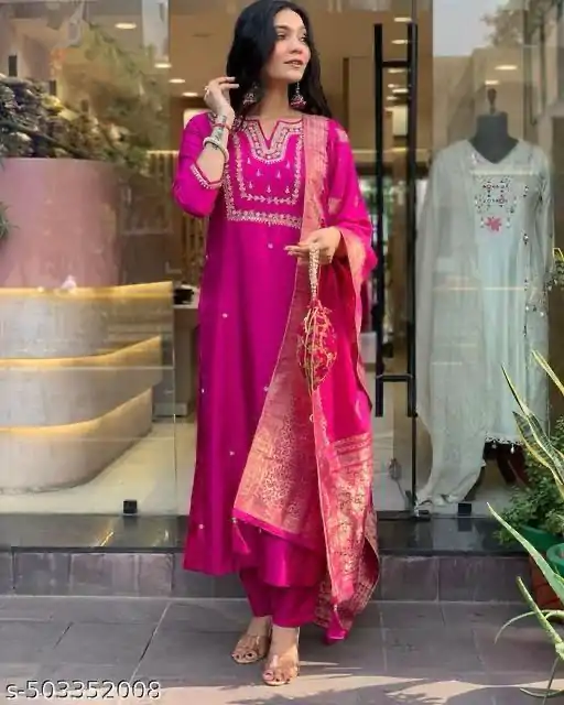 MF 749 Rani pink Color Roman Silk Coding Work Salwar Suit Casual, Wedding, Party, Festive, Events Etc.4-6 Working Days@ 1699/-only | Jump Suits, Salwar suit, Casual Suits, Creative suits, Designer Suits, Palazzo Suits, Party Wear Suits, Patiala Suits, Straight Suits