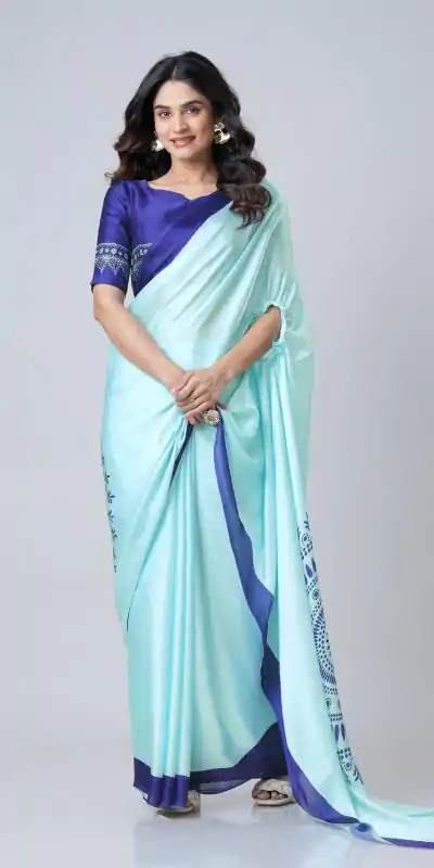 ST 1102B Sky Blue Color Japan Satin Digital Print Work Saree Casual, Wedding, Festive, Events . Expected Delivery  4-6 Working Days @1849/- only      | Sarees, Bollywood Sarees, Creative Sarees, Designer Sarees, Embroidered Sarees, Ethnic Saree, Modern Digital sarees, Party Wear Sarees