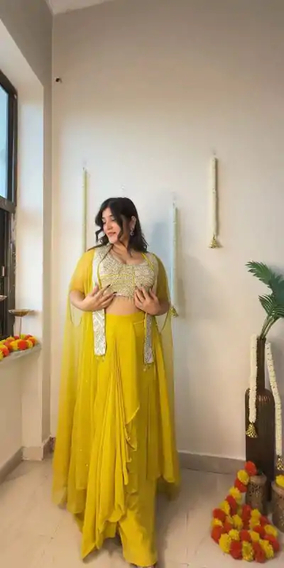 LG 1931 Yellow Color Georgette Sequence Work On Front Dhoti Suit Casual, Wedding, Festive, Events . Expected Delivery 4-6 Working Days @1999/- only | Jump Suits, Salwar suit, Casual Suits, Creative suits, Designer Suits, Palazzo Suits, Party Wear Suits, Patiala Suits, Straight Suits