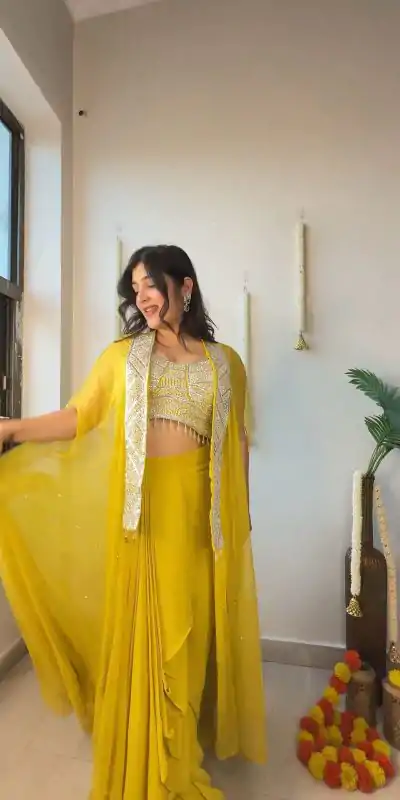 LG 1931 Yellow Color Georgette Sequence Work On Front Dhoti Suit Casual, Wedding, Festive, Events . Expected Delivery 4-6 Working Days @1999/- only | Jump Suits, Salwar suit, Casual Suits, Creative suits, Designer Suits, Palazzo Suits, Party Wear Suits, Patiala Suits, Straight Suits