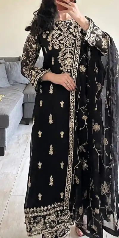 Lovely Black Color Georgette thread with Sequence Salwar Suit