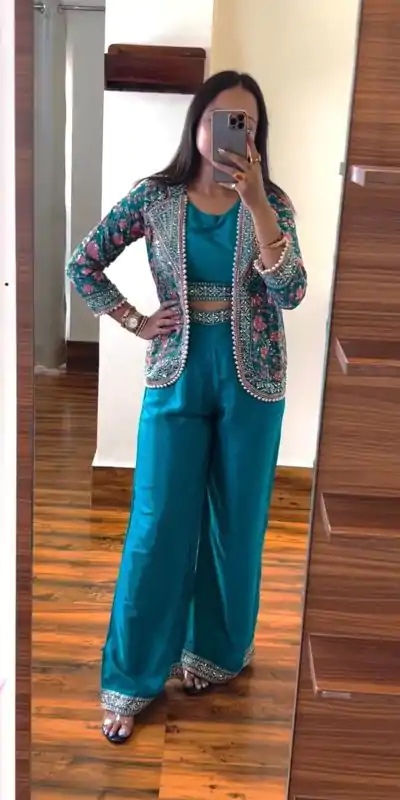 ST 1096 Blue Color Chinon Embroidery Work With Moti Lace Salwar Suit Casual, Wedding, Festive, Events . Expected Delivery  4-6 Working Days @1999/- only      | Jump Suits, Salwar suit, Casual Suits, Creative suits, Designer Suits, Palazzo Suits, Party Wear Suits, Patiala Suits, Straight Suits