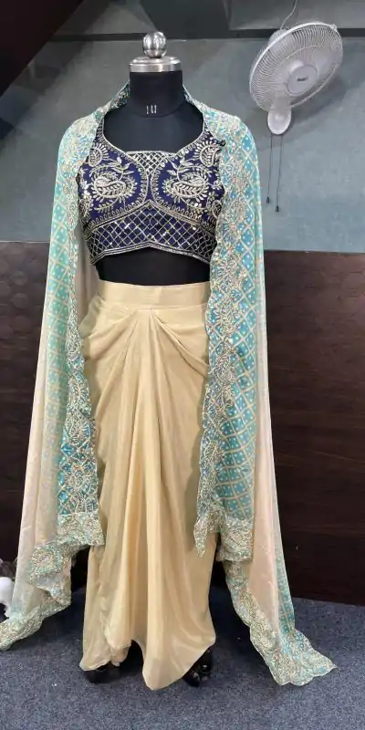BD 1747 Blue Color Chinon Silk Embroidery Sequins Work Dhoti Suit Casual, Wedding, Party, Festive, Events Etc.4-6 Working Days@ 1999/-only | Jump Suits, Salwar suit, Casual Suits, Creative suits, Designer Suits, Palazzo Suits, Party Wear Suits, Patiala Suits, Straight Suits