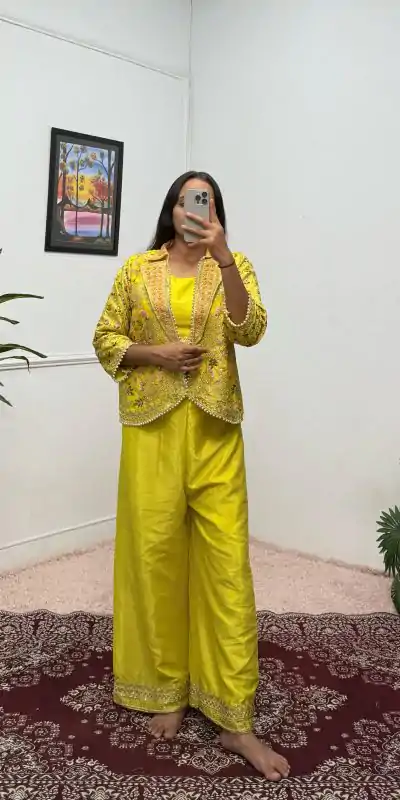 ST 1096 Light Yellow Color Chinon Embroidery Work With Moti Lace Salwar Suit Casual, Wedding, Festive, Events . Expected Delivery  4-6 Working Days @1999/-    | Jump Suits, Salwar suit, Casual Suits, Creative suits, Designer Suits, Palazzo Suits, Party Wear Suits, Patiala Suits, Straight Suits