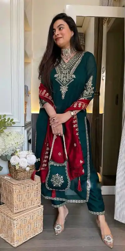 SRK 5249 Peacock Blue Color Chinon Embroidery Work Salwar Suit Casual, Wedding, Festive, Events . Expected Delivery  4-6 Working Days @2049/- only      | Jump Suits, Salwar suit, Casual Suits, Creative suits, Designer Suits, Palazzo Suits, Party Wear Suits, Patiala Suits, Straight Suits