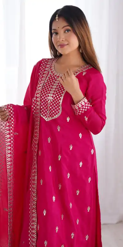 KB 282 Pink Color Chinon Silk Embroidery Jari Work Salwar Suit Casual, Wedding, Festive, Events . Expected Delivery 4-6 Working Days @1949/- only | Jump Suits, Salwar suit, Casual Suits, Creative suits, Designer Suits, Palazzo Suits, Party Wear Suits, Patiala Suits, Straight Suits