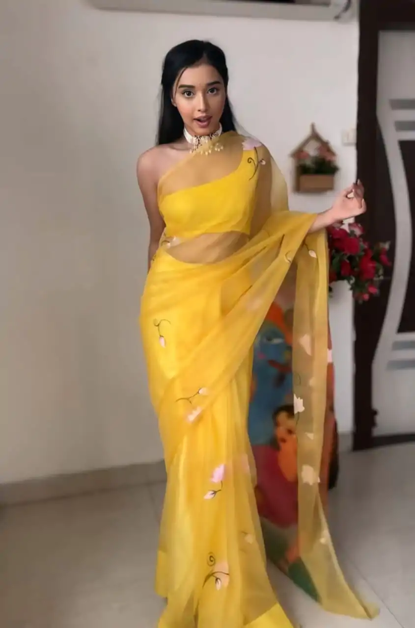 SC 237 Yellow Color Soft Organza Silk Ready To Wear Saree Casual, Wedding, Festive, Events . Expected Delivery  4-6 Working Days @1549/- only                                                                                                                                             | Sarees, Bollywood Sarees, Creative Sarees, Designer Sarees, Embroidered Sarees, Ethnic Saree, Modern Digital sarees, Party Wear Sarees
