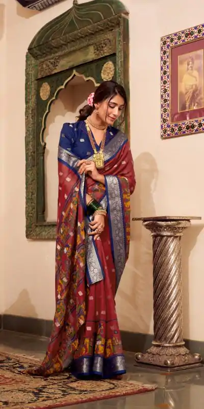 Magical Maroon Color Poly Cotton Kalamkari Print Saree