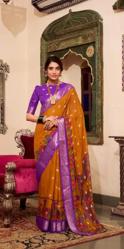 Magical Mustad Color Poly Cotton Kalamkari Print Saree