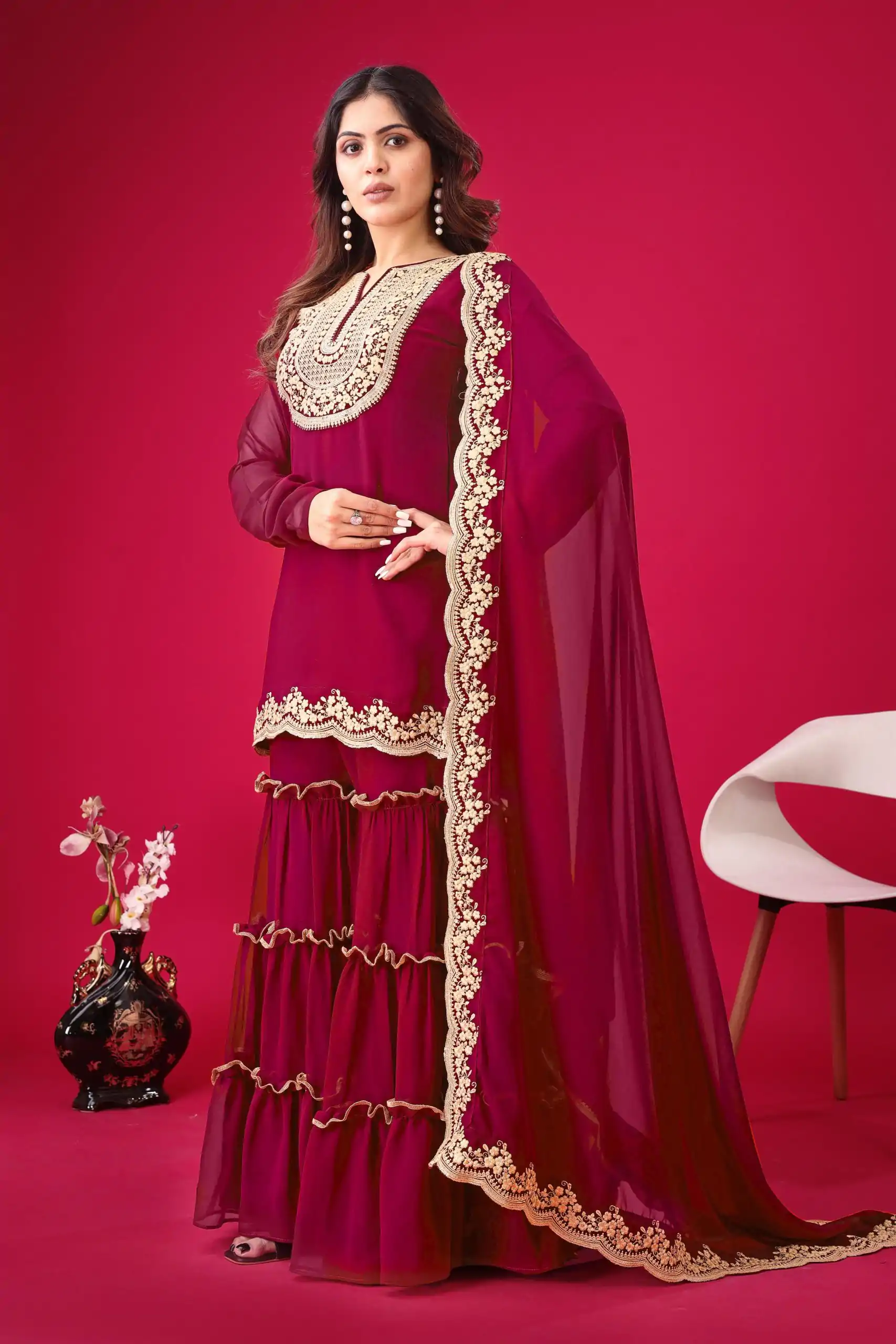 SRK 5236 Red Color Faux Georgette Embroidery Sequence Work Salwar Suit , Wedding, Party, Festive, Events Etc.4-6 Working Days@ 2099/-only | Jump Suits, Salwar suit, Casual Suits, Creative suits, Designer Suits, Palazzo Suits, Party Wear Suits, Patiala Suits, Straight Suits