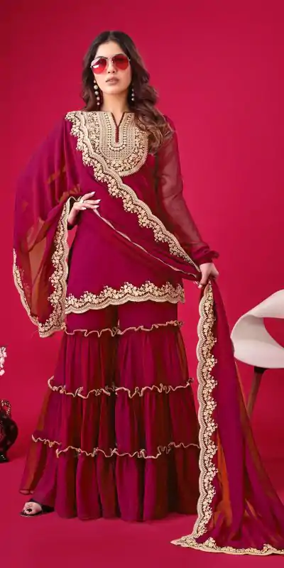 SRK 5236 Red Color Faux Georgette Embroidery Sequence Work Salwar Suit , Wedding, Party, Festive, Events Etc.4-6 Working Days@ 2099/-only | Jump Suits, Salwar suit, Casual Suits, Creative suits, Designer Suits, Palazzo Suits, Party Wear Suits, Patiala Suits, Straight Suits