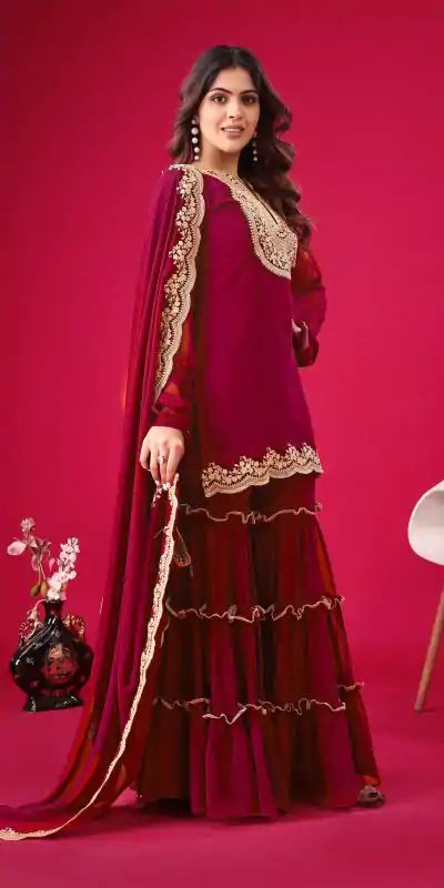 SRK 5236 Red Color Faux Georgette Embroidery Sequence Work Salwar Suit , Wedding, Party, Festive, Events Etc.4-6 Working Days@ 2099/-only | Jump Suits, Salwar suit, Casual Suits, Creative suits, Designer Suits, Palazzo Suits, Party Wear Suits, Patiala Suits, Straight Suits