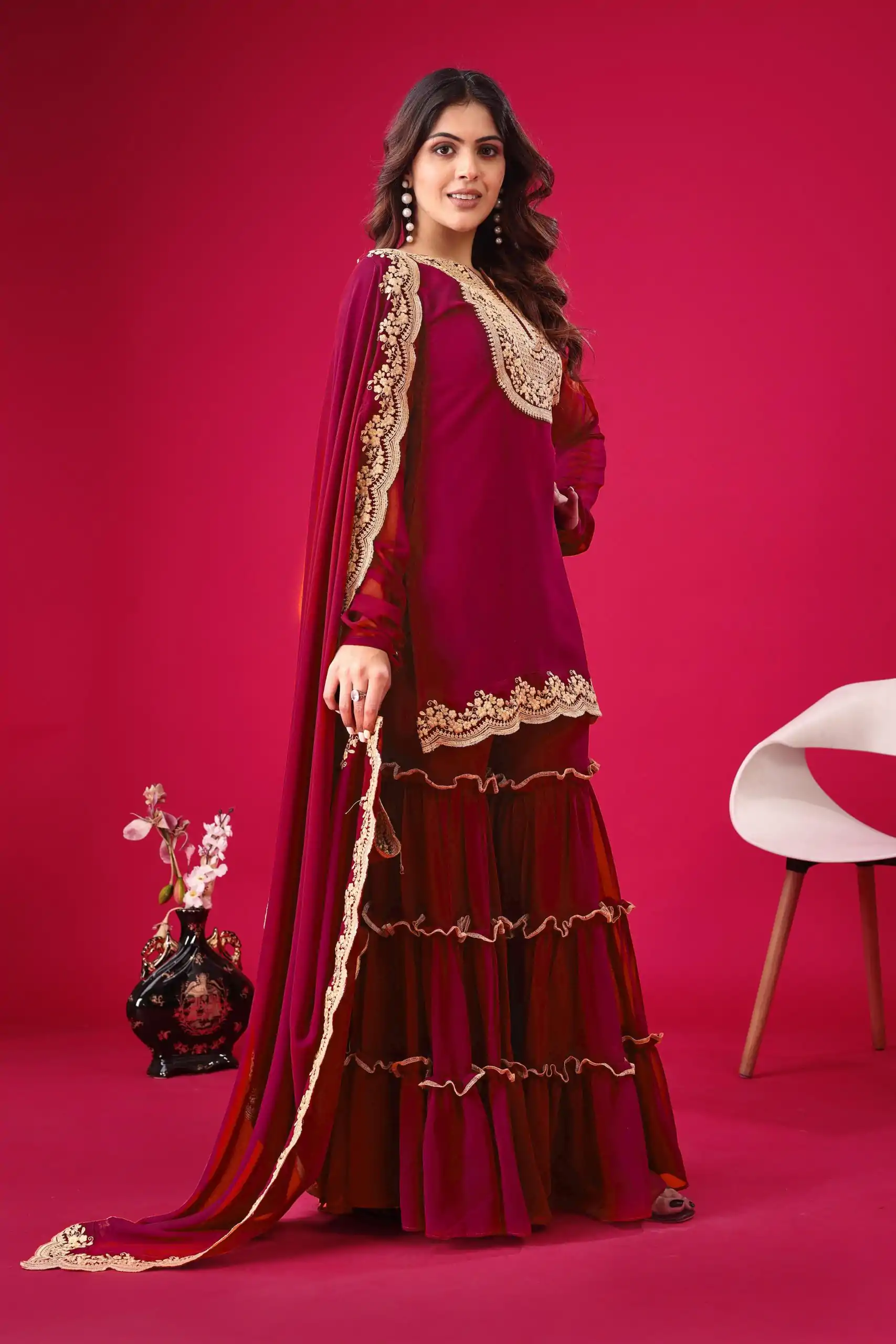 SRK 5236 Red Color Faux Georgette Embroidery Sequence Work Salwar Suit , Wedding, Party, Festive, Events Etc.4-6 Working Days@ 2099/-only | Jump Suits, Salwar suit, Casual Suits, Creative suits, Designer Suits, Palazzo Suits, Party Wear Suits, Patiala Suits, Straight Suits