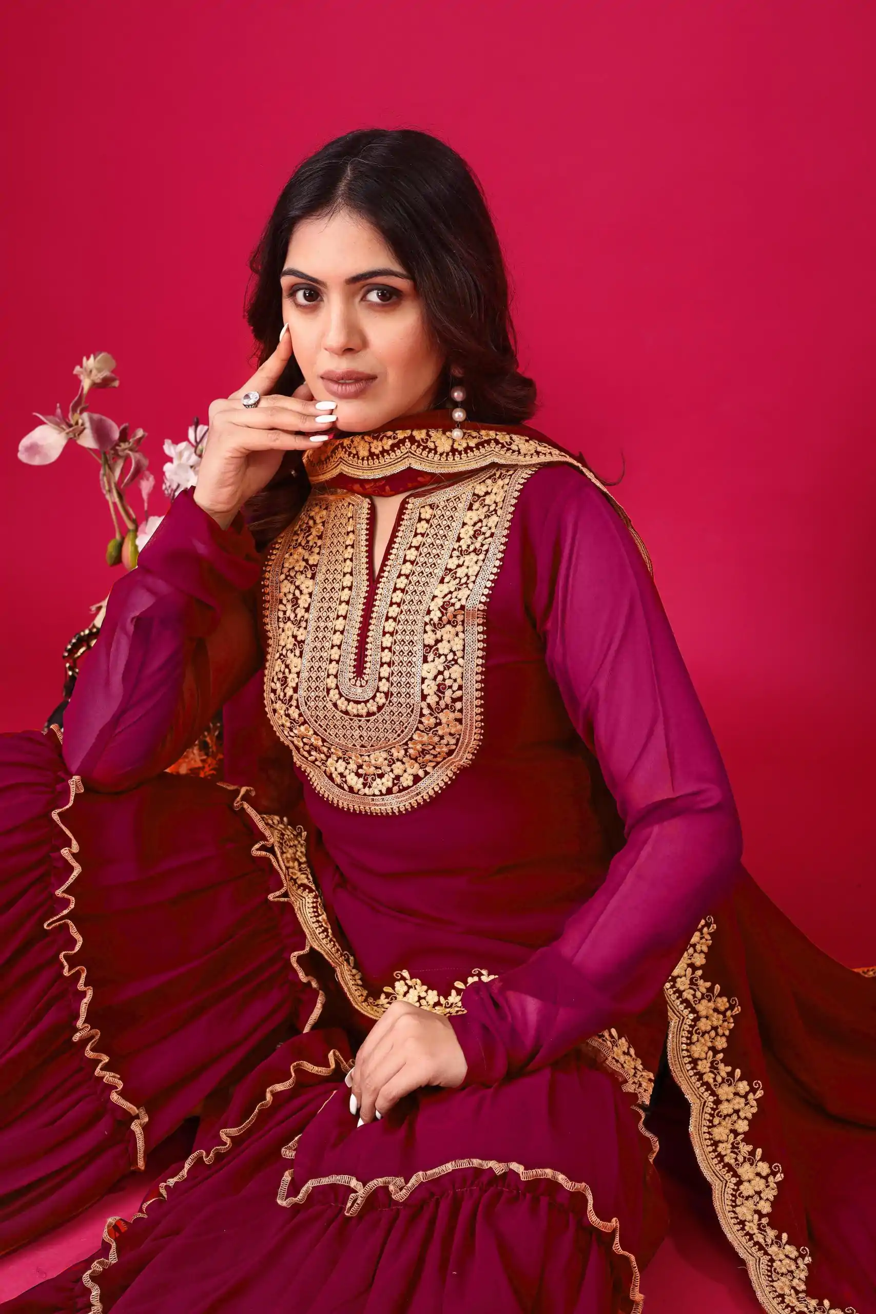SRK 5236 Red Color Faux Georgette Embroidery Sequence Work Salwar Suit , Wedding, Party, Festive, Events Etc.4-6 Working Days@ 2099/-only | Jump Suits, Salwar suit, Casual Suits, Creative suits, Designer Suits, Palazzo Suits, Party Wear Suits, Patiala Suits, Straight Suits
