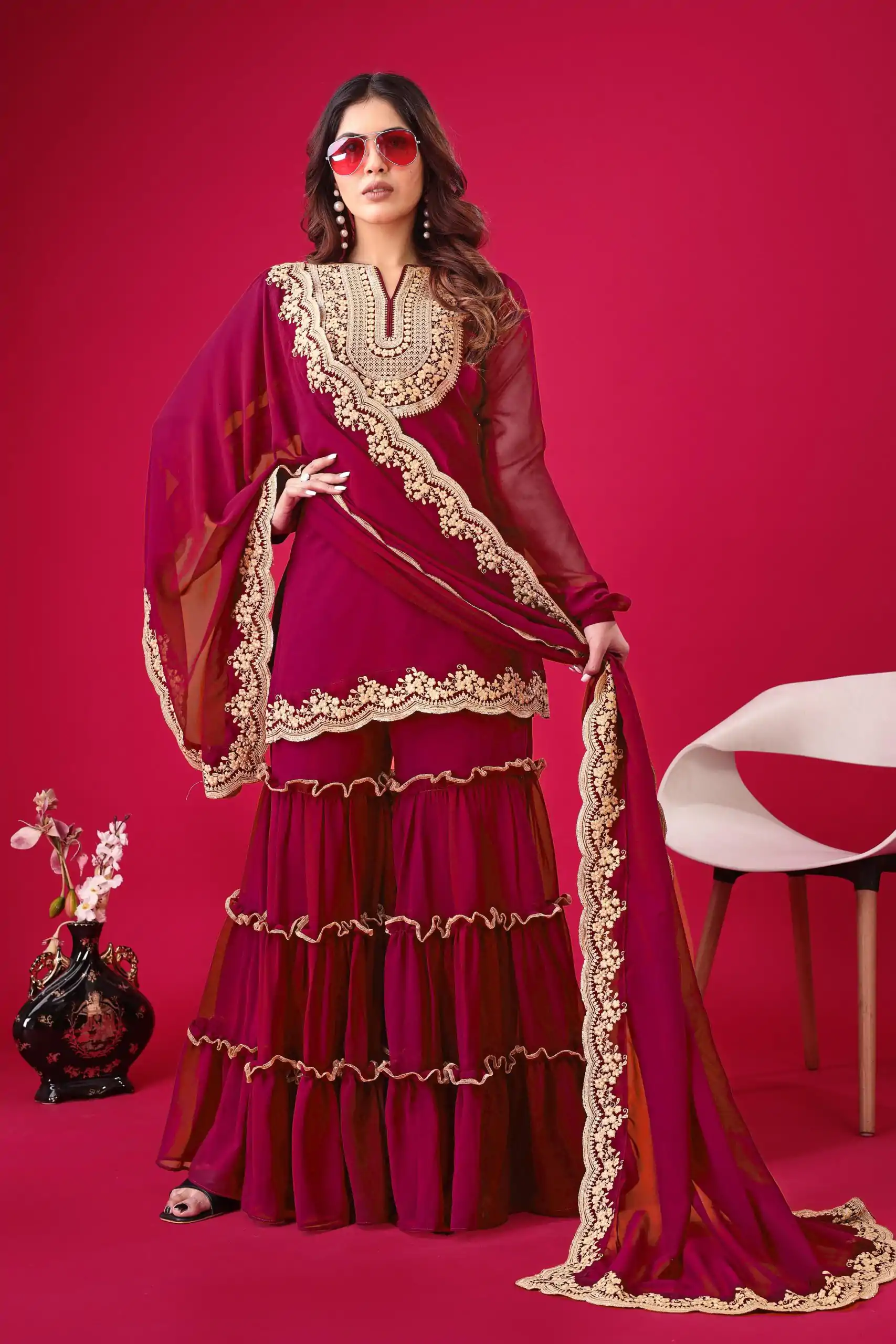 SRK 5236 Red Color Faux Georgette Embroidery Sequence Work Salwar Suit , Wedding, Party, Festive, Events Etc.4-6 Working Days@ 2099/-only | Jump Suits, Salwar suit, Casual Suits, Creative suits, Designer Suits, Palazzo Suits, Party Wear Suits, Patiala Suits, Straight Suits