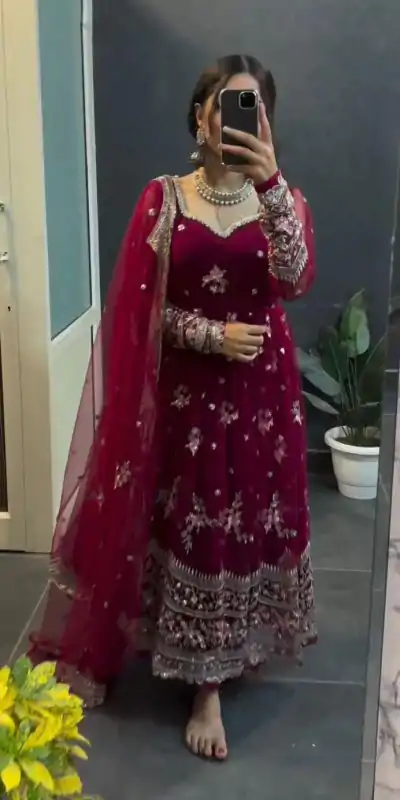 Magical Red Color Georgette Thread With Sequence Salwar Suit