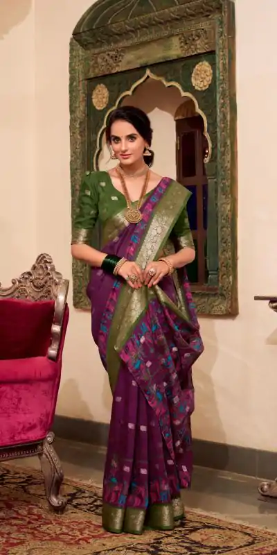 Magical Wine Color Poly Cotton Kalamkari Print Saree