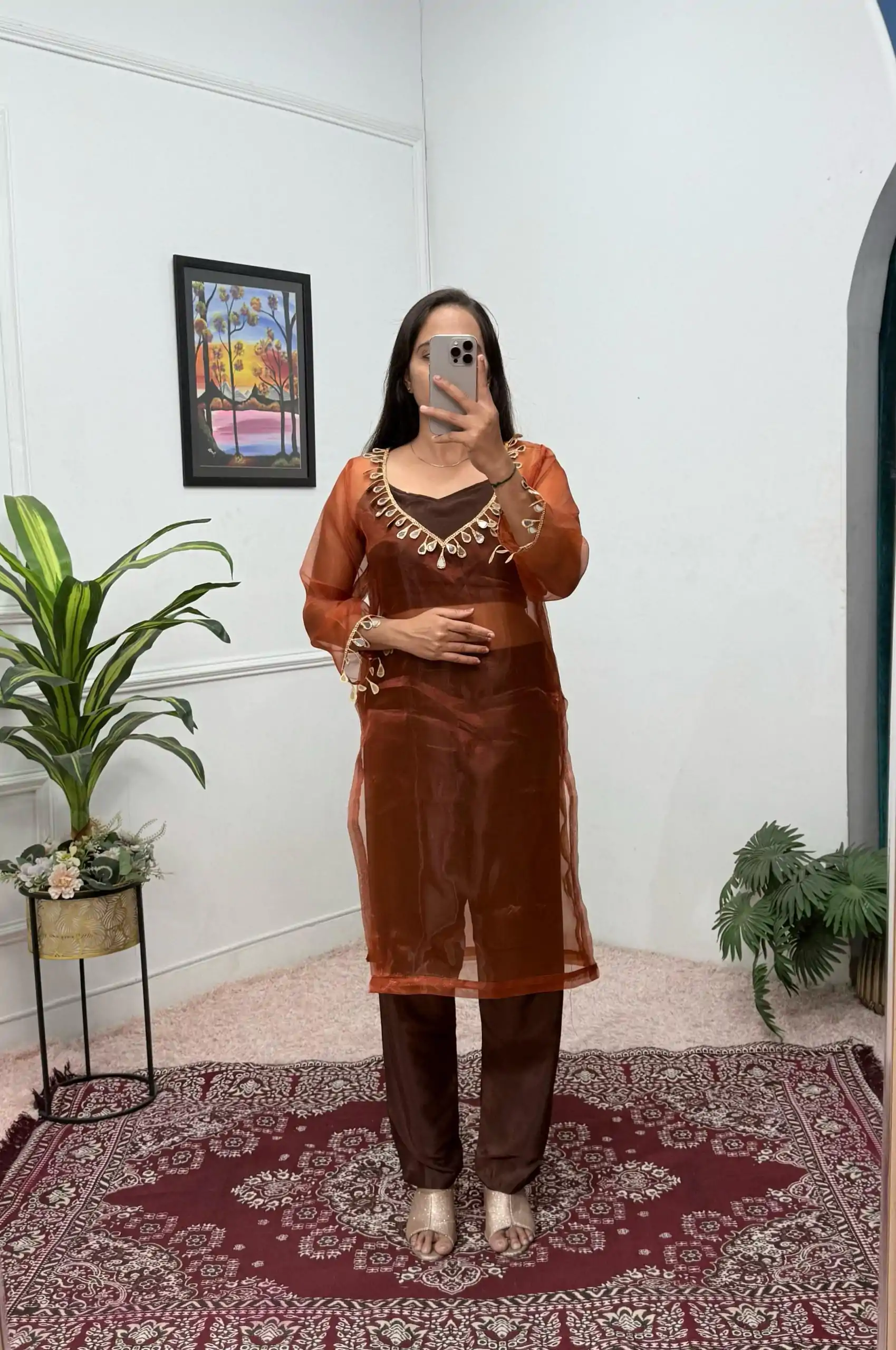 ST 1100 Brown Color Organza Mirror Lace Work Salwar Suit Casual, Wedding, Festive, Events . Expected Delivery 4-6 Working Days @1699/- only | Jump Suits, Salwar suit, Casual Suits, Creative suits, Designer Suits, Palazzo Suits, Party Wear Suits, Patiala Suits, Straight Suits