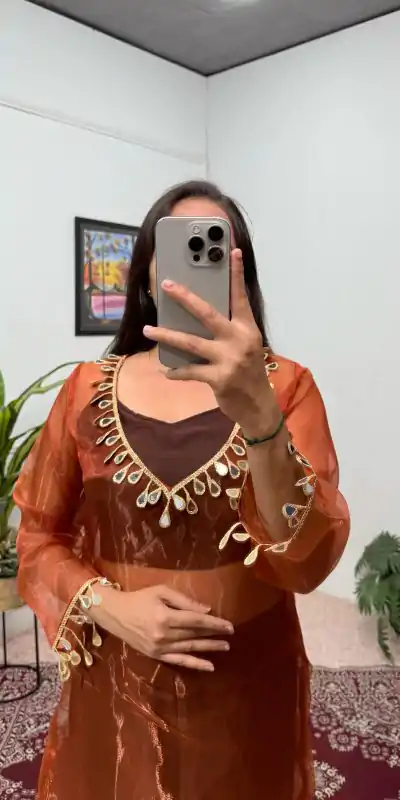 ST 1100 Brown Color Organza Mirror Lace Work Salwar Suit Casual, Wedding, Festive, Events . Expected Delivery 4-6 Working Days @1699/- only | Jump Suits, Salwar suit, Casual Suits, Creative suits, Designer Suits, Palazzo Suits, Party Wear Suits, Patiala Suits, Straight Suits