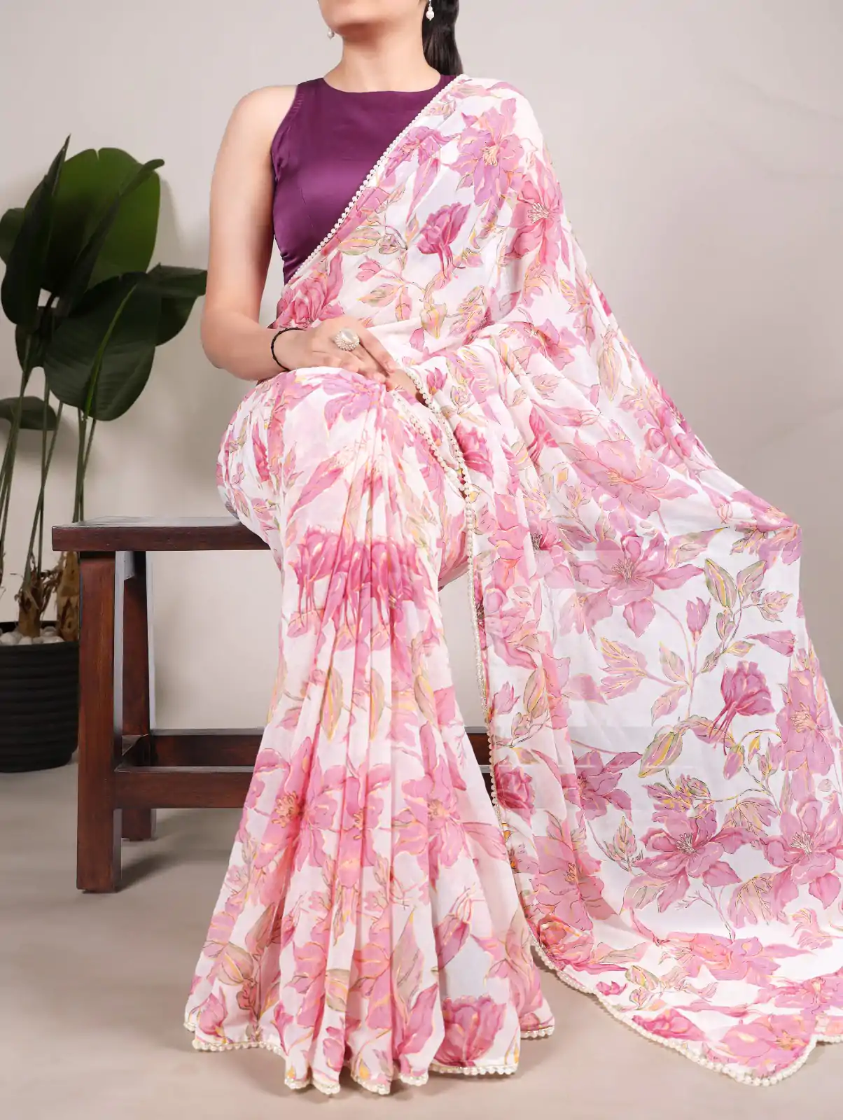 YNF 7006 Peach Color Weightless Marble Floral Print Pearl Lace Border Saree , Wedding, Festive, Events . Expected Delivery  4-6 Working Days @1599/- only                                                                                                                                             | Sarees, Bollywood Sarees, Creative Sarees, Designer Sarees, Embroidered Sarees, Ethnic Saree, Modern Digital sarees, Party Wear Sarees