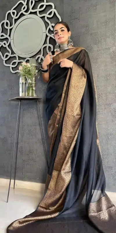 Perfect Black Color Soft Litchi Silk Jacquard Work Saree