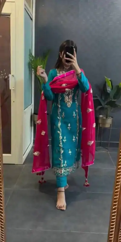 SR 1662 Blue Color Chinon Silk Sequence Work Salwar Suit Casual, Wedding, Festive, Events . Expected Delivery  4-6 Working Days @1799/- only      | Jump Suits, Salwar suit, Casual Suits, Creative suits, Designer Suits, Palazzo Suits, Party Wear Suits, Patiala Suits, Straight Suits