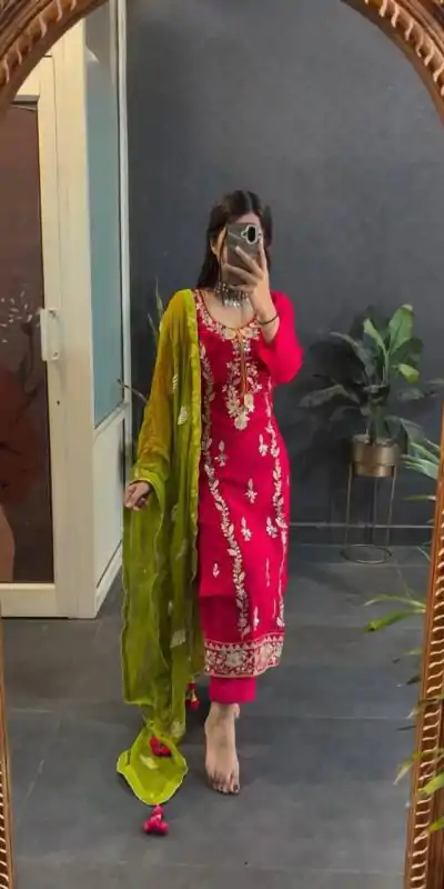 SR 1662 Red Color Chinon Silk Sequence Work Salwar Suit Casual, Wedding, Festive, Events . Expected Delivery  4-6 Working Days @1799/- only      | Jump Suits, Salwar suit, Casual Suits, Creative suits, Designer Suits, Palazzo Suits, Party Wear Suits, Patiala Suits, Straight Suits