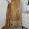 Presenting Gold Color Barbari Silk With Embroidery Work Gown