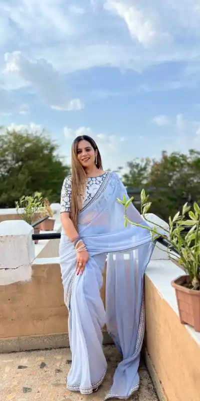 JR 572 Light Purple Color Georgette Embroidery Work Lace Saree Casual, Wedding, Festive, Events . Expected Delivery  4-6 Working Days @1549/- only                                                                                                                                             | Sarees, Bollywood Sarees, Creative Sarees, Designer Sarees, Embroidered Sarees, Ethnic Saree, Modern Digital sarees, Party Wear Sarees