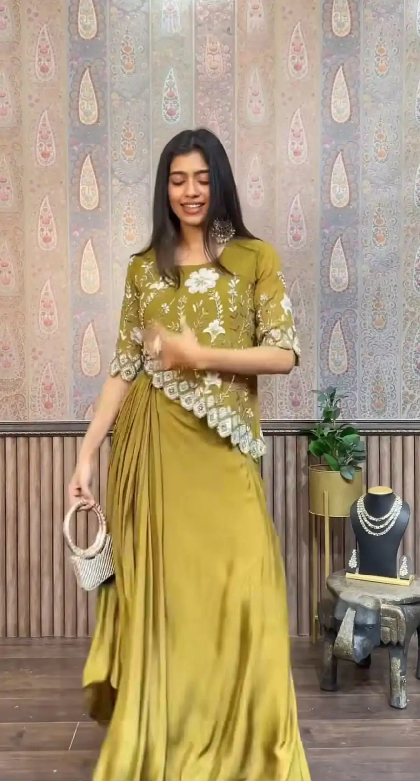 LG 1937 Mehndi Color Chinon Sequence Work Skirt Suit Casual, Wedding, Festive, Events . Expected Delivery  4-6 Working Days @1999/- only      | Jump Suits, Salwar suit, Casual Suits, Creative suits, Designer Suits, Palazzo Suits, Party Wear Suits, Patiala Suits, Straight Suits