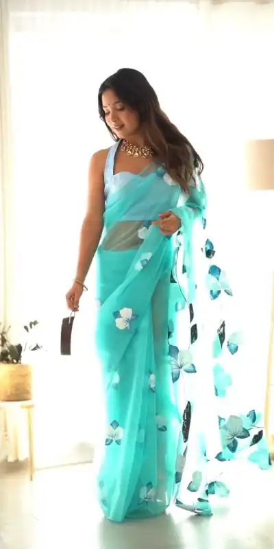 SC 407Sky Blue Color Soft Organza Silk Ready To Wear Saree Casual, Wedding, Festive, Events . Expected Delivery  4-6 Working Days @1599/- only                                                                                                                                           | Sarees, Bollywood Sarees, Creative Sarees, Designer Sarees, Embroidered Sarees, Ethnic Saree, Modern Digital sarees, Party Wear Sarees