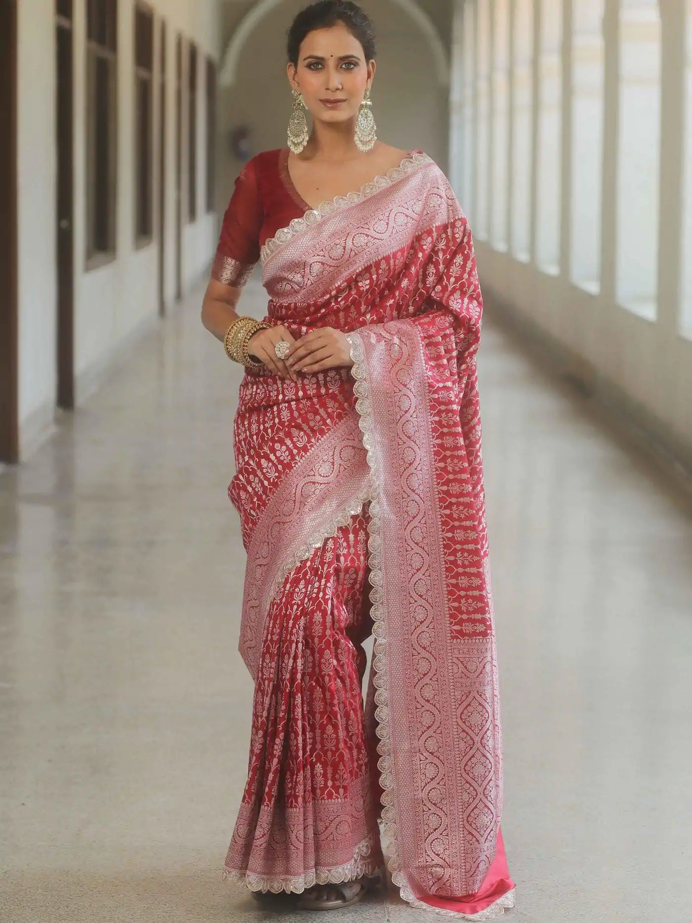  MS 492 Red Color Jacquard Embroidery Cording Lace Saree Casual, Wedding, Festive, Events . Expected Delivery  4-6 Working Days @1449/- only                                                                                                                                             | Sarees, Bollywood Sarees, Creative Sarees, Designer Sarees, Embroidered Sarees, Ethnic Saree, Modern Digital sarees, Party Wear Sarees