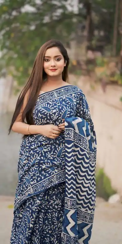 Shiny Blue Color Soft Linen Silk Digital Print Saree