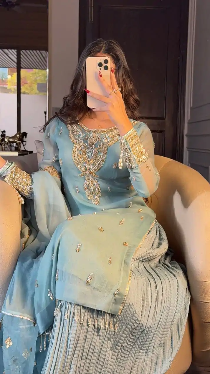 SRK 5251Sky blue Color Georgette Sequence Beads Work Salwar Suit Casual, Wedding, Festive, Events . Expected Delivery  4-6 Working Days @2149/- only      | Jump Suits, Salwar suit, Casual Suits, Creative suits, Designer Suits, Palazzo Suits, Party Wear Suits, Patiala Suits, Straight Suits