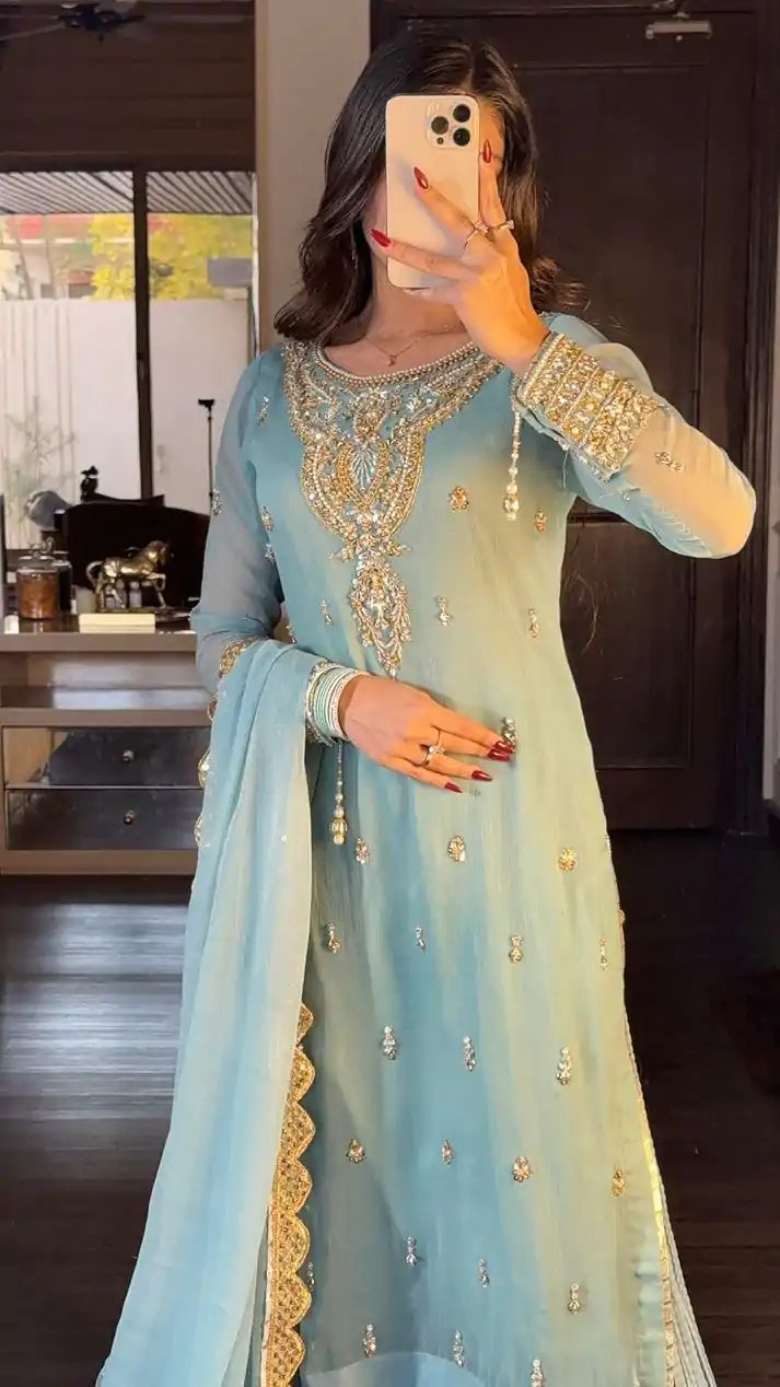 SRK 5251Sky blue Color Georgette Sequence Beads Work Salwar Suit Casual, Wedding, Festive, Events . Expected Delivery  4-6 Working Days @2149/- only      | Jump Suits, Salwar suit, Casual Suits, Creative suits, Designer Suits, Palazzo Suits, Party Wear Suits, Patiala Suits, Straight Suits
