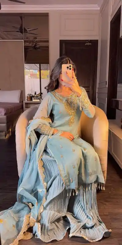 SRK 5251Sky blue Color Georgette Sequence Beads Work Salwar Suit Casual, Wedding, Festive, Events . Expected Delivery  4-6 Working Days @2149/- only      | Jump Suits, Salwar suit, Casual Suits, Creative suits, Designer Suits, Palazzo Suits, Party Wear Suits, Patiala Suits, Straight Suits