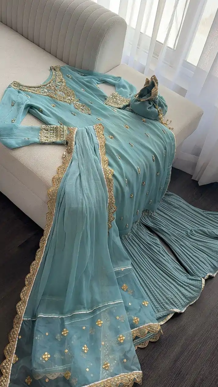 SRK 5251Sky blue Color Georgette Sequence Beads Work Salwar Suit Casual, Wedding, Festive, Events . Expected Delivery  4-6 Working Days @2149/- only      | Jump Suits, Salwar suit, Casual Suits, Creative suits, Designer Suits, Palazzo Suits, Party Wear Suits, Patiala Suits, Straight Suits
