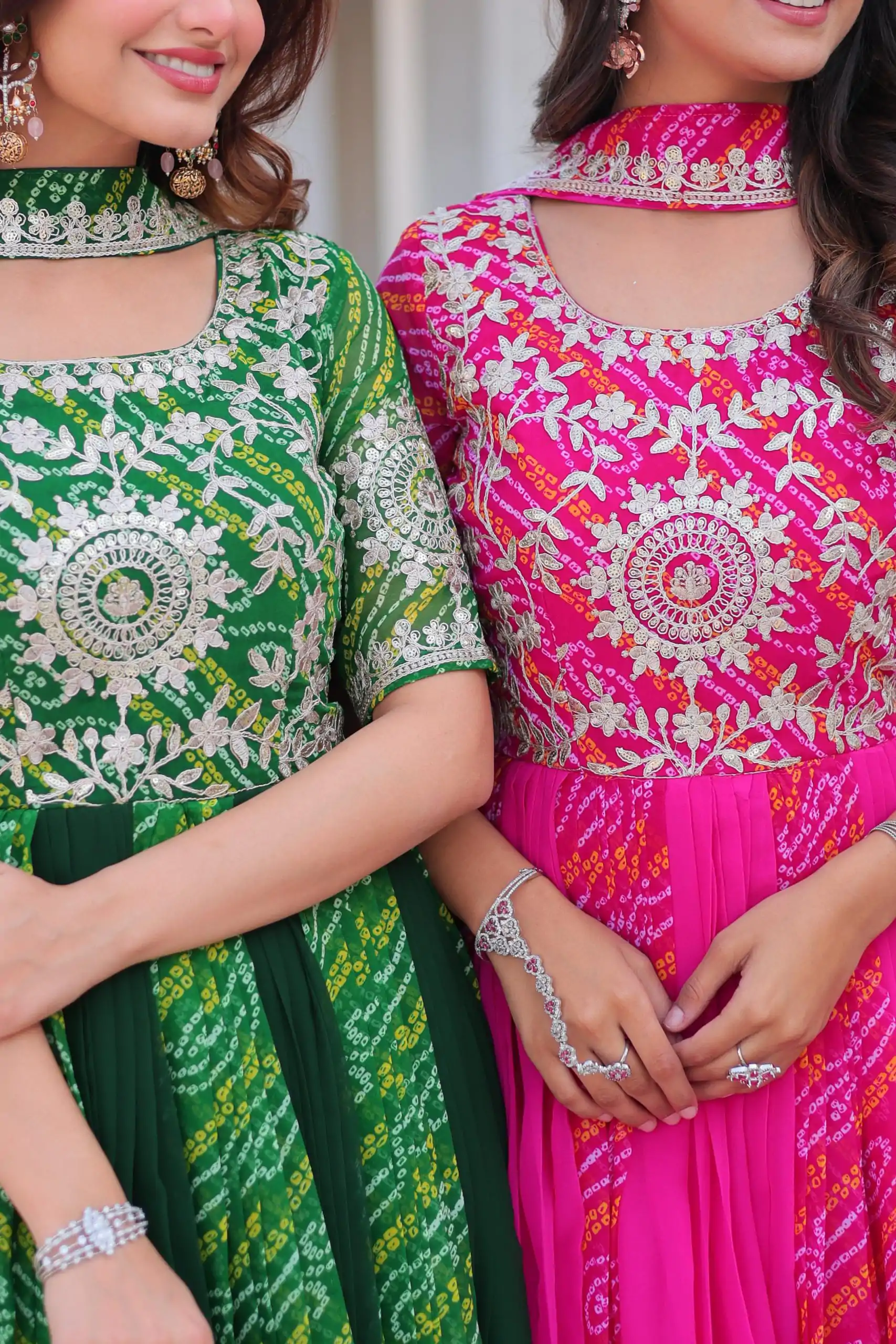 Green Bandhej Fox Georgette Sequence Work Gown - Image 8