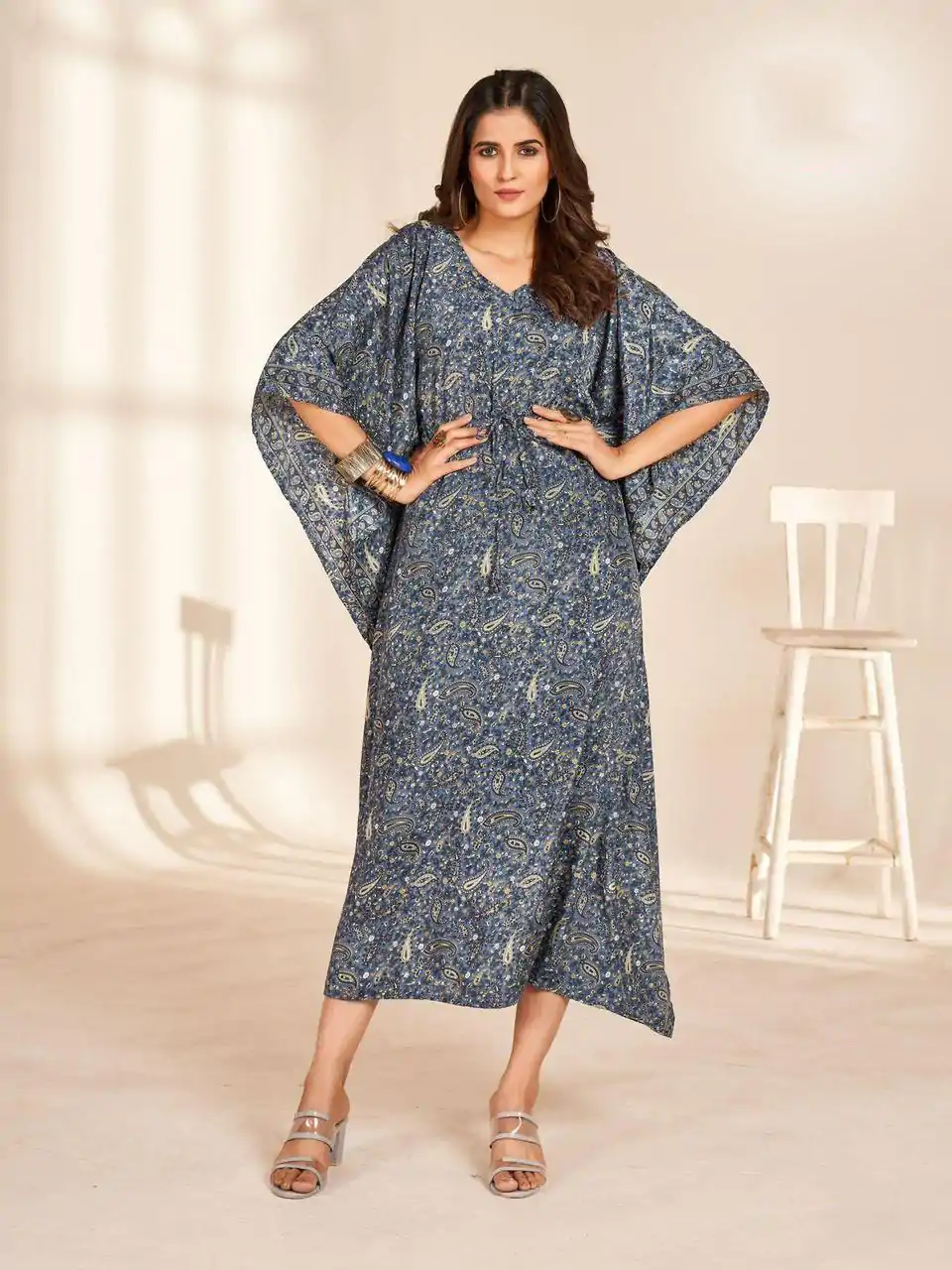 INLI Kaftan vol 2.0 Grey Color Heavy French Crape Print Kaftan Suit Casual, Wedding, Party, Festive, Events Etc.4-6 Working Days@ 1399/-only | Jump Suits, Salwar suit, Casual Suits, Creative suits, Designer Suits, Palazzo Suits, Party Wear Suits, Patiala Suits, Straight Suits