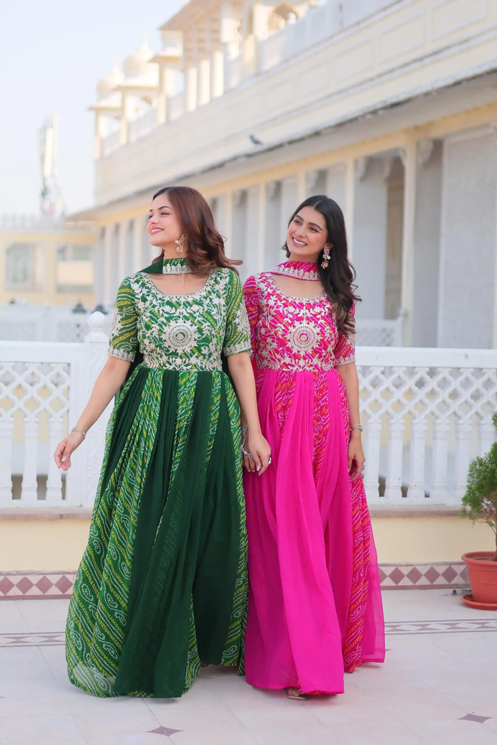 Pink Bandhej Fox Georgette Sequence Work Gown - Image 5