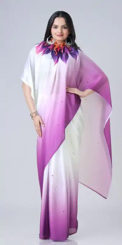 ST 1102 Purple White Color Japan Satin Digital Print Work Saree Casual, Wedding, Festive, Events . Expected Delivery  4-6 Working Days @1849/- only      | Sarees, Bollywood Sarees, Creative Sarees, Designer Sarees, Embroidered Sarees, Ethnic Saree, Modern Digital sarees, Party Wear Sarees