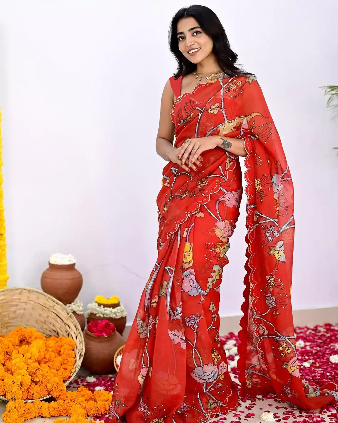 BT 415 Red Color Vichitra Silk Digital Prints Mirror Sequence Work Saree Casual, Wedding, Festive, Events . Expected Delivery 4-6 Working Days @1549/- only | Sarees, Bollywood Sarees, Creative Sarees, Designer Sarees, Embroidered Sarees, Ethnic Saree, Modern Digital sarees, Party Wear Sarees