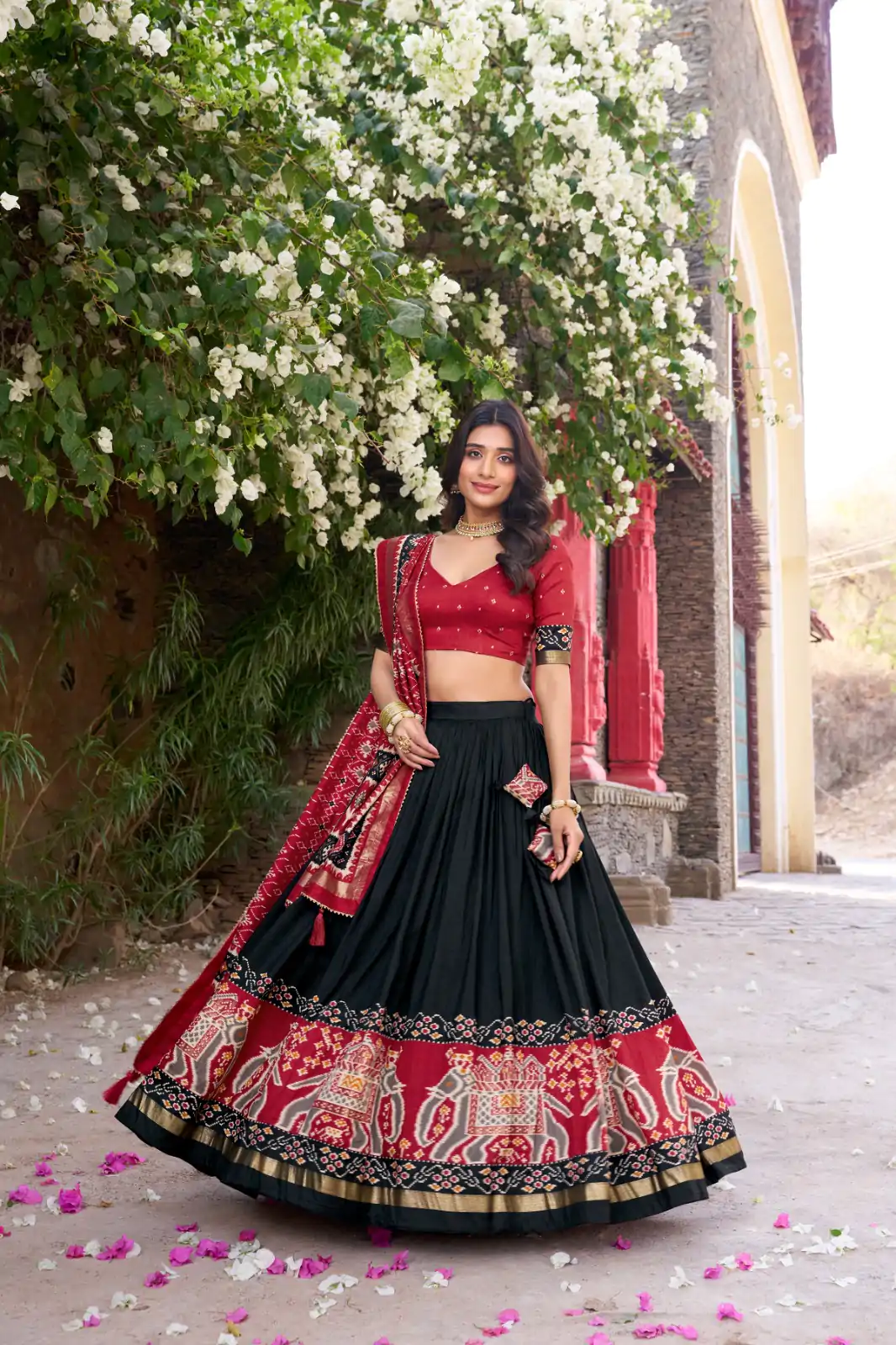 LNB 1221 Black Color Tushar Silk Patola Printed Lehenga Choli Casual, Wedding, Party, Festive, Events Etc.4-6 Working Days@ 2249/-only | Lehenga, Bollywood Lehenga, Creative Lehenga, Designer Lehenga, Embroidered Lehenga, Party Wear Lehenga